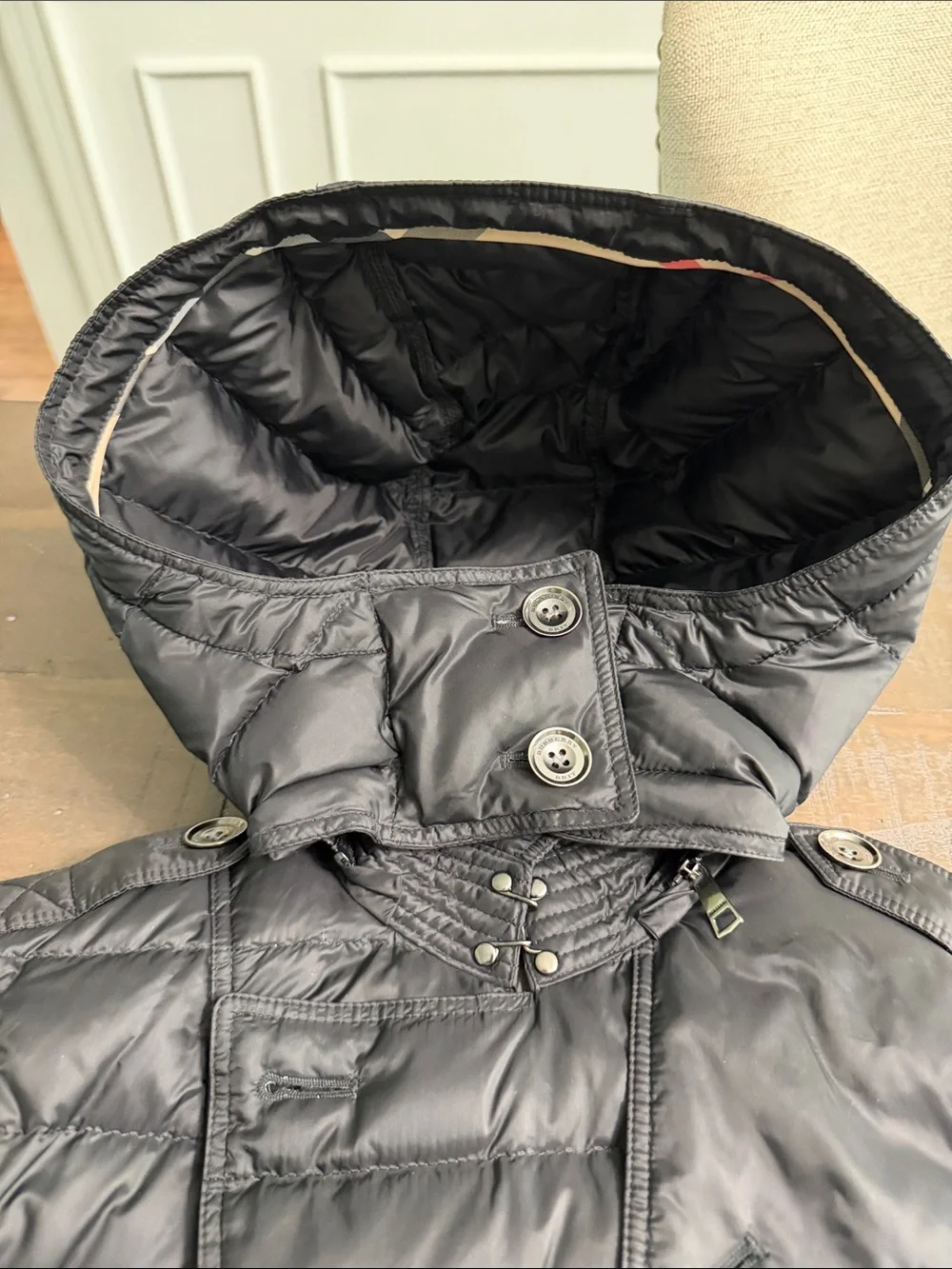 Burberry Black Quilted Down Puffer Jacket with Belt